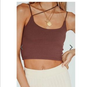 Verge Girl Brown Trendy Ribbed Crop Top